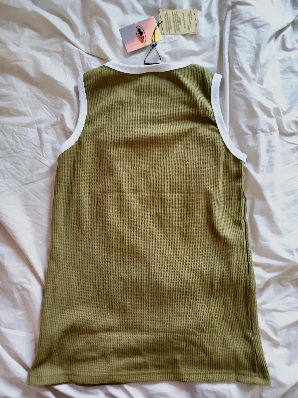 Ribbed Tank Top Olive Green White