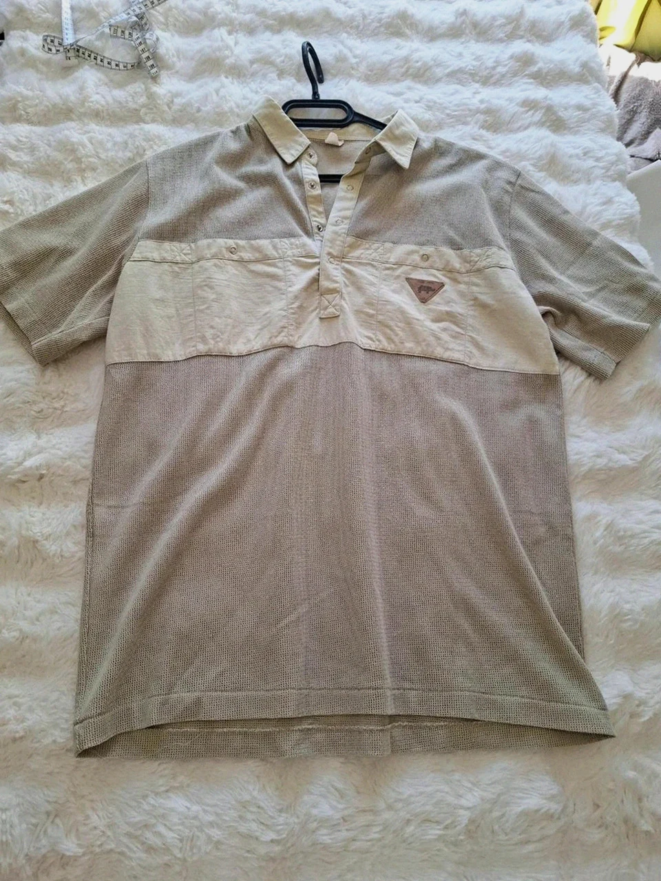 Polo beige vintage à empiècements manches courtes - Taille M (39/40)