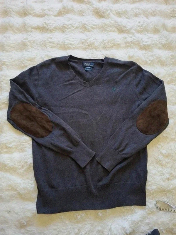 Pull gris léger Polo by Ralph Lauren Col V Coudières 14-16 Ans (S)