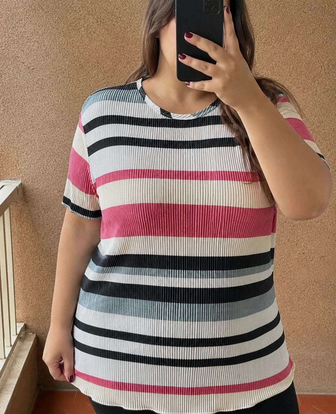Blusa plissada às riscas multicolor 3XL – taille XXXL / 46 / 18