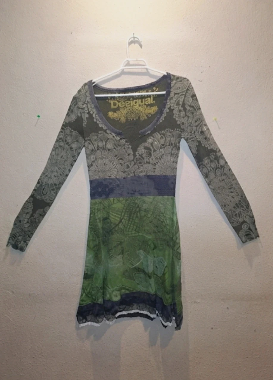 Desigual Green Print Long-Sleeve Dress - Size M