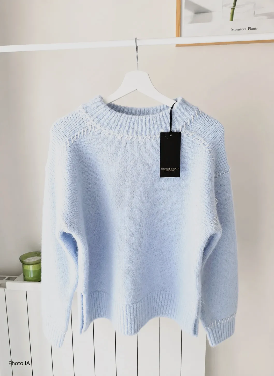 Pull bleu ciel à surpiqûres Scotch&Soda Neuf Mélange Laine Taille S