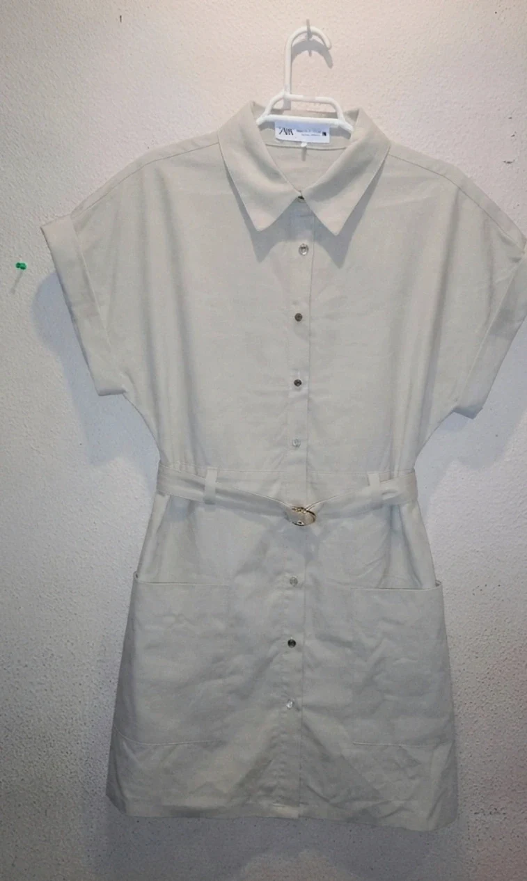 Zara Linen Blend Beige Shirt Dress Size S – Zara – taille S / 36 / 8