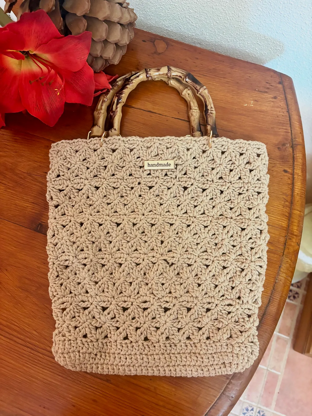 Bolso de mano artesanal de crochet – Mano – beige 4