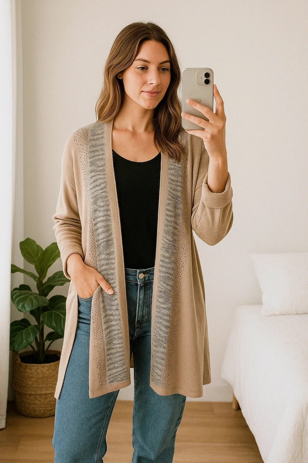 🧥 Gilet léger à strass Voyelles– Taille unique – Voyelles – taille Taille unique