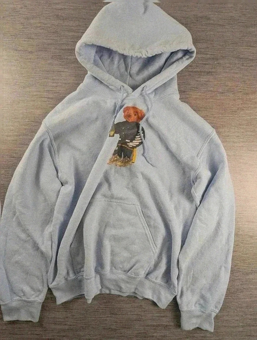 Sweat à capuche Gildan vintage heavy Blend– teddy bear print – bleu clair – taille S/M