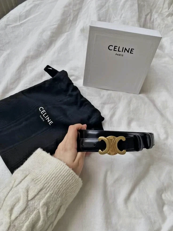 Ceinture Celine noire boucle dorée