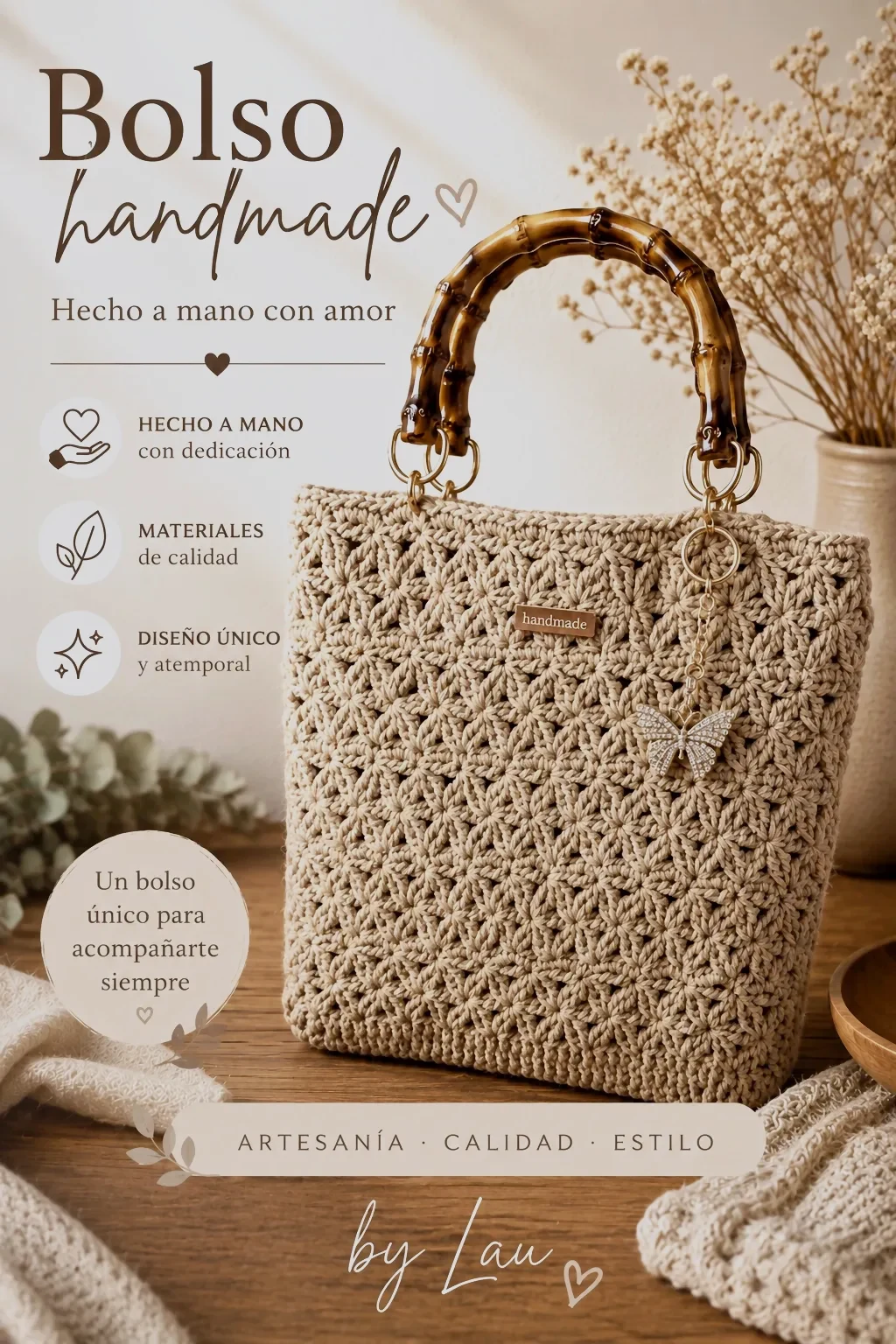 Bolso de mano artesanal de crochet