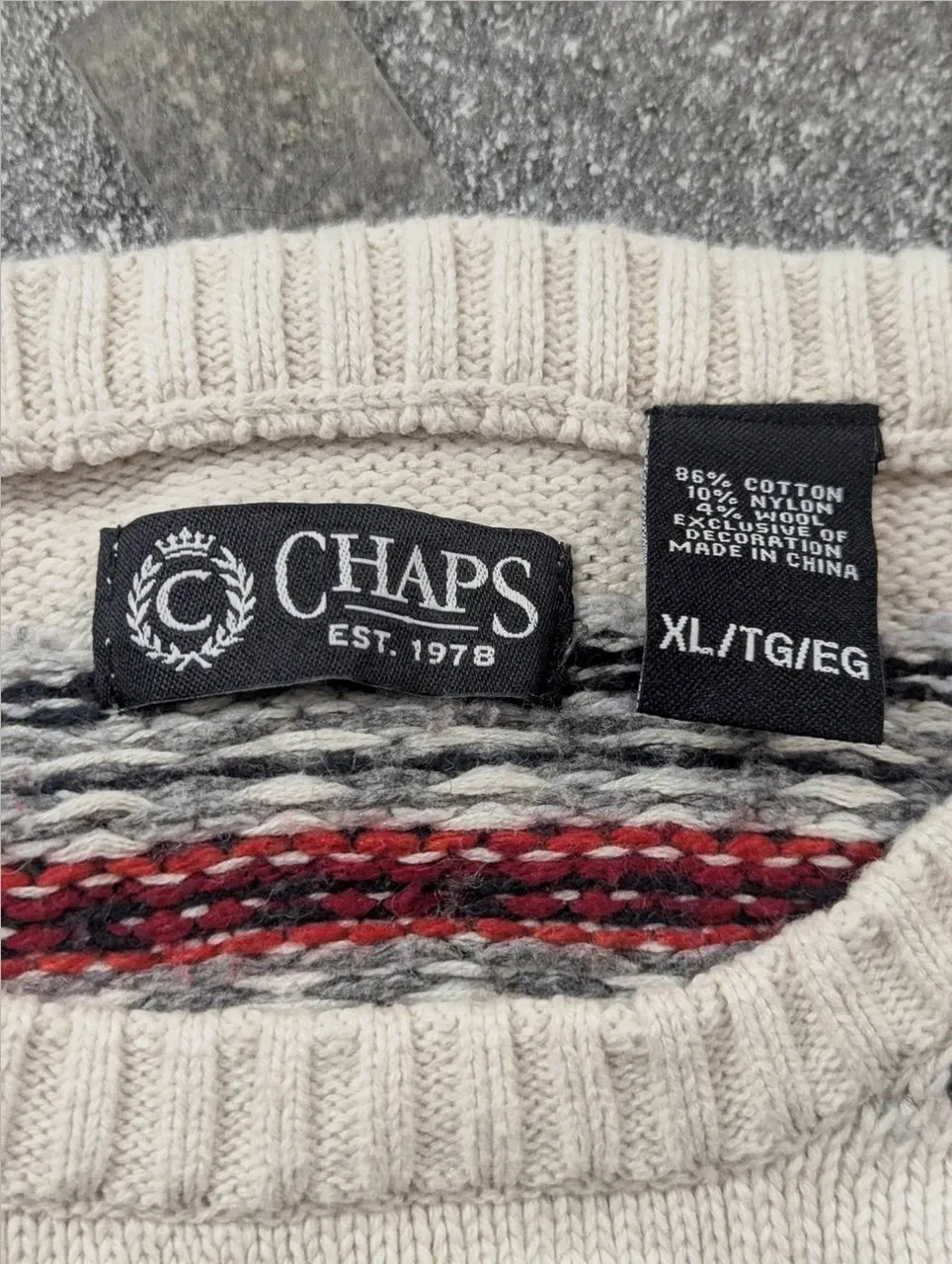 Pull Est. 1978 Chaps – Maille Jacquard Fair Isle Coton Laine Xl – Style Vintage Preppy – CHAPS – taille XL 4