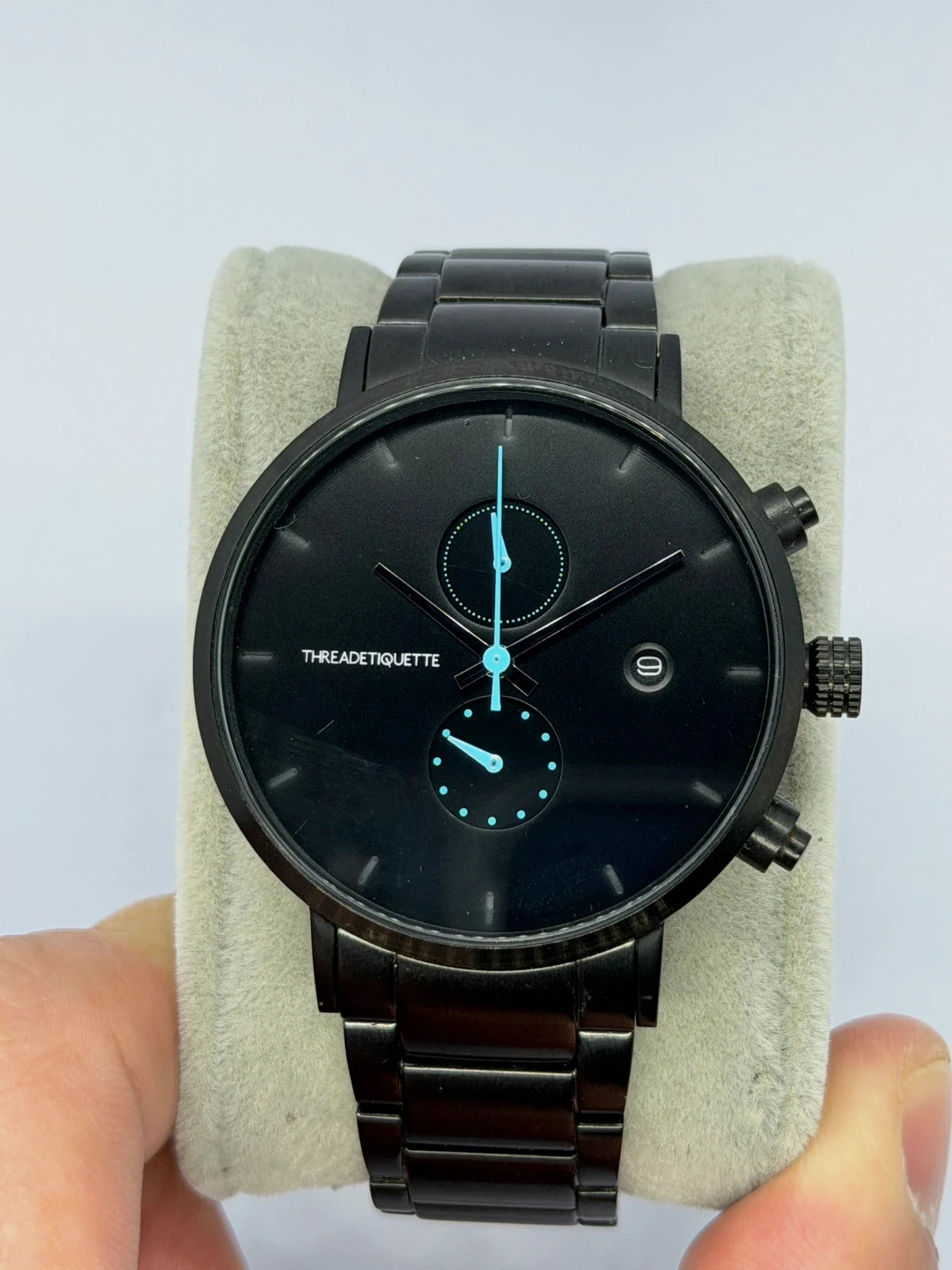 Montre Thread Etiquette - All Black & Détails Bleus - Acier Inoxydable – threadetiquette – taille 39–42 mm