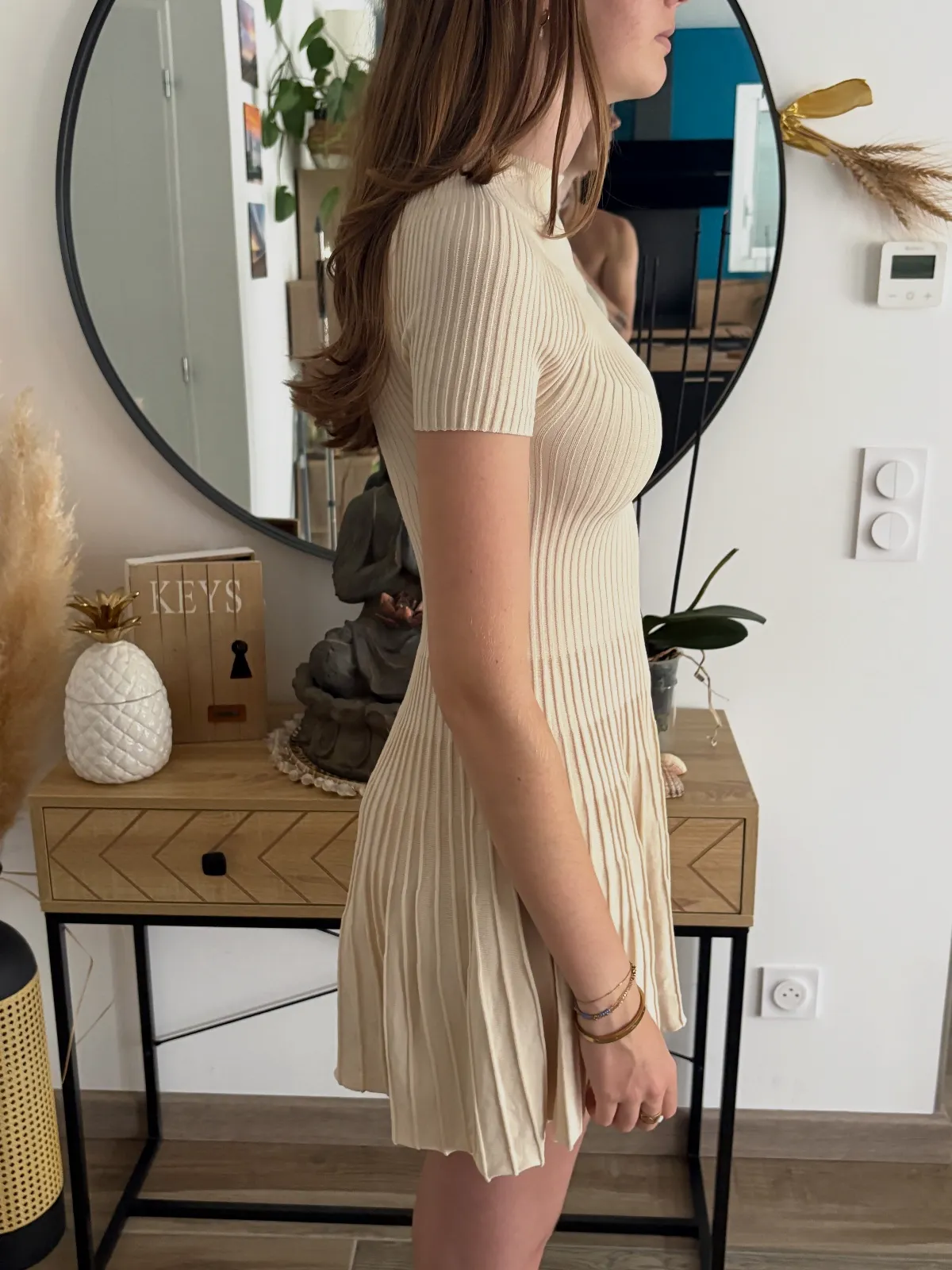 Robe côtelée beige – Manches courtes, coupe évasée ✨ – Shein – taille S 2