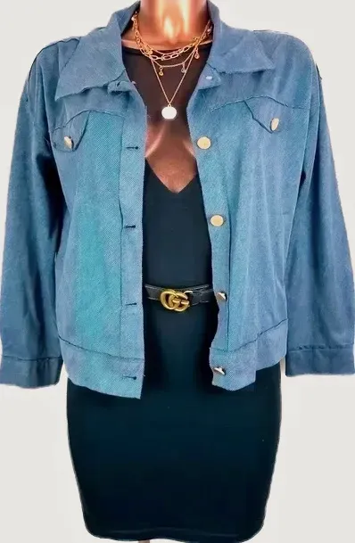 Veste courte bleue effet velours – bon – bleu 2