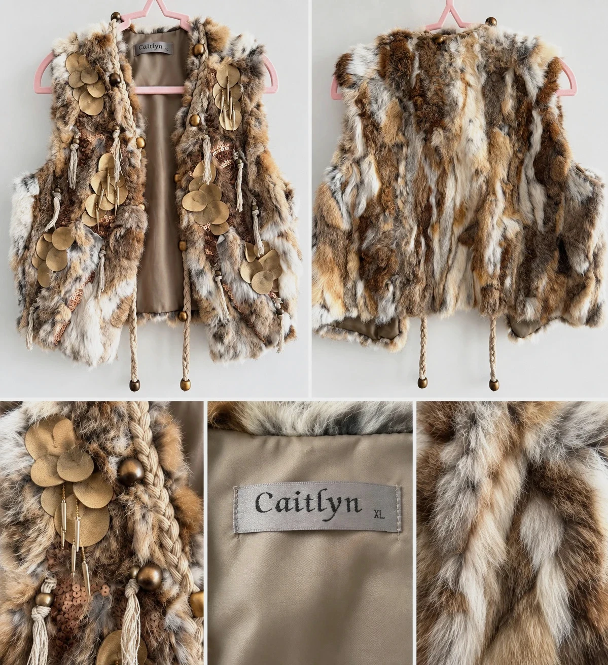 Gilet Caitlyn XL 100% fourrure de lapin véritable bohème – Caitlyn – taille XL / 42 / 14
