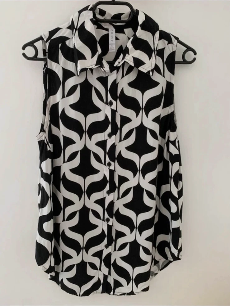 Chemisier sans manches noir & blanc motif graphique – Taille S – taille S / 36 / 8