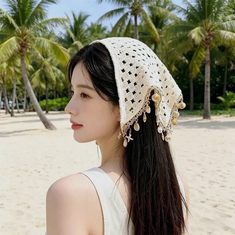 Chapeau de plage crochet écru avec pendentifs – no brand – écru – taille Taille unique 2