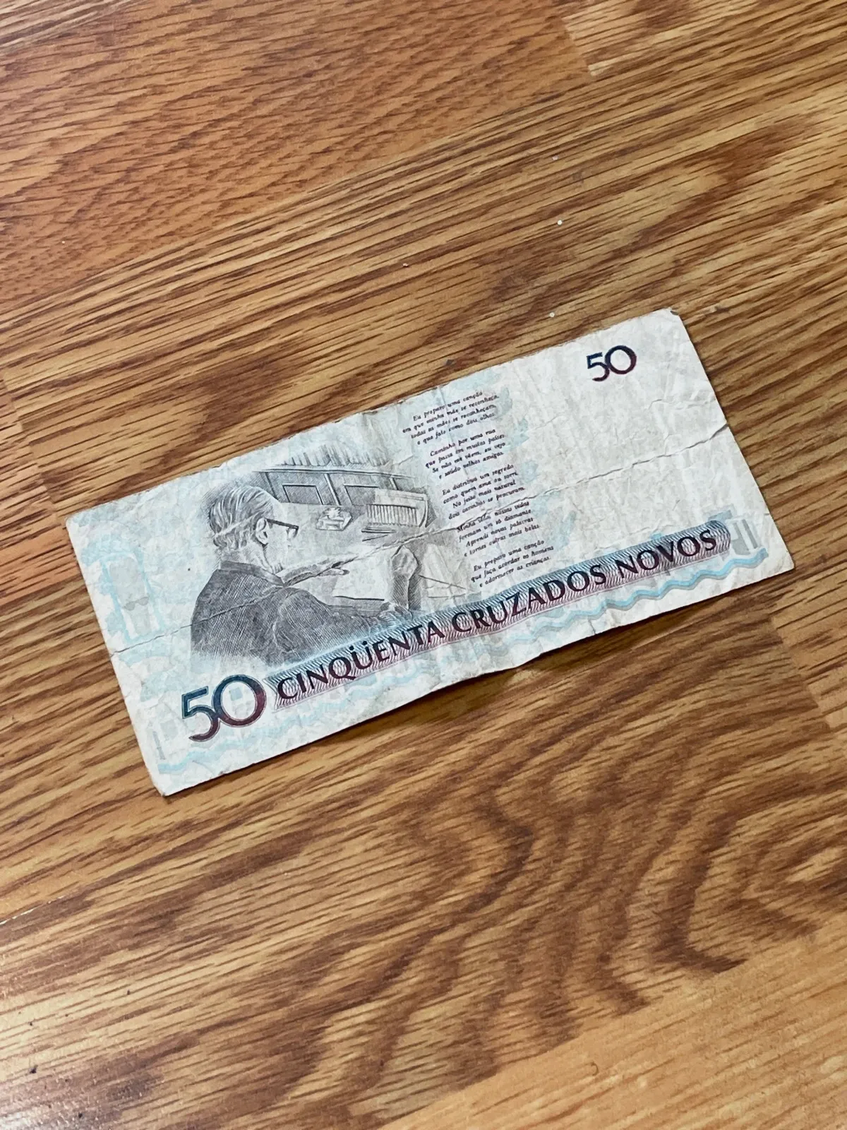 Billete 50 Cruzados Novos Brasil - Carlos Drummond de Andrade 2