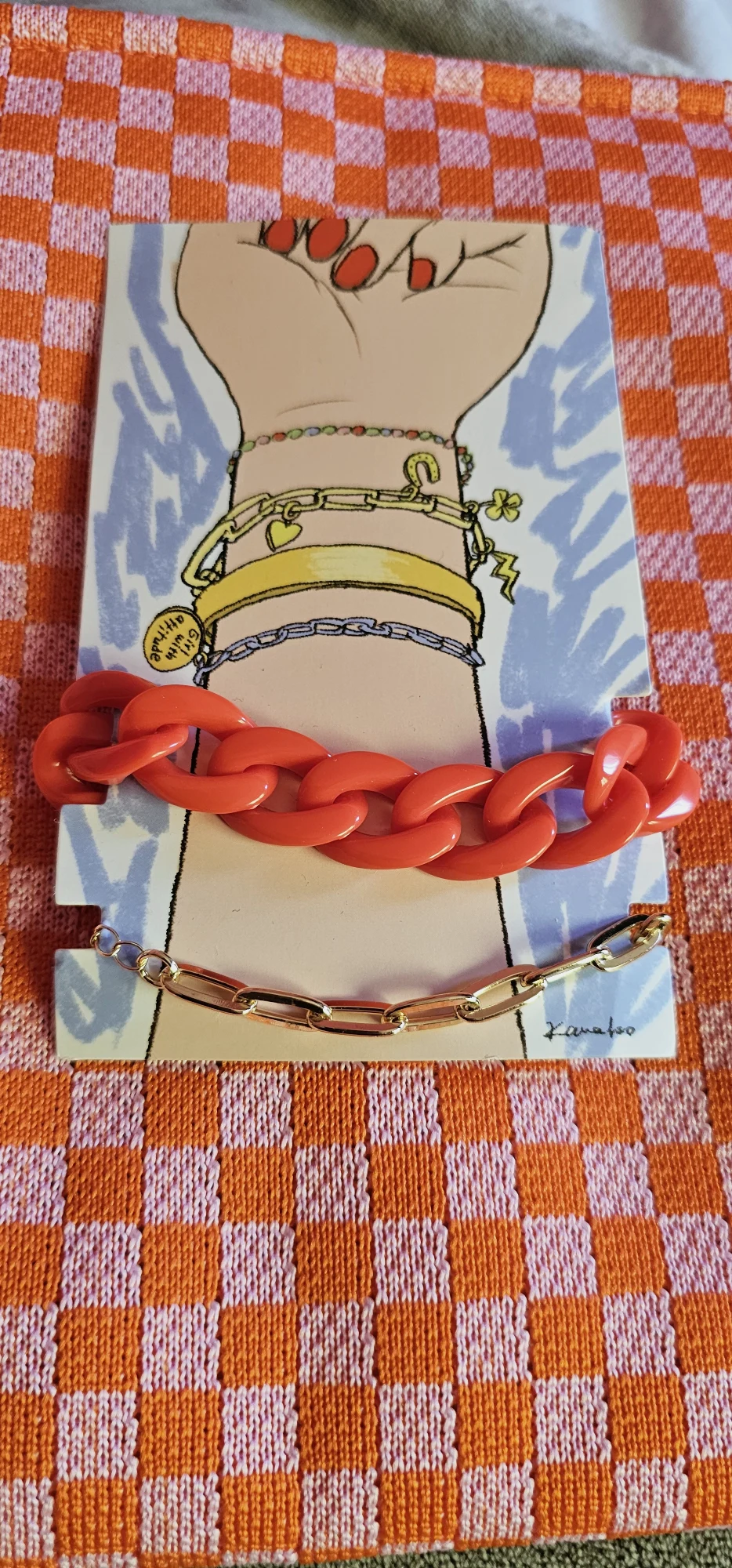 Lot de 2 bracelets femme doré & orange corail – Blissim – Neufs