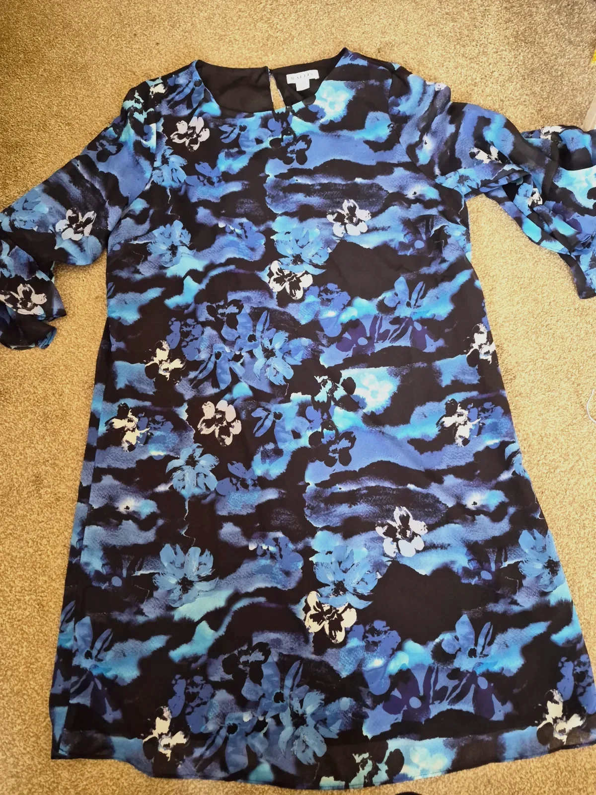 Floral Blue Black Short Sleeve Dress