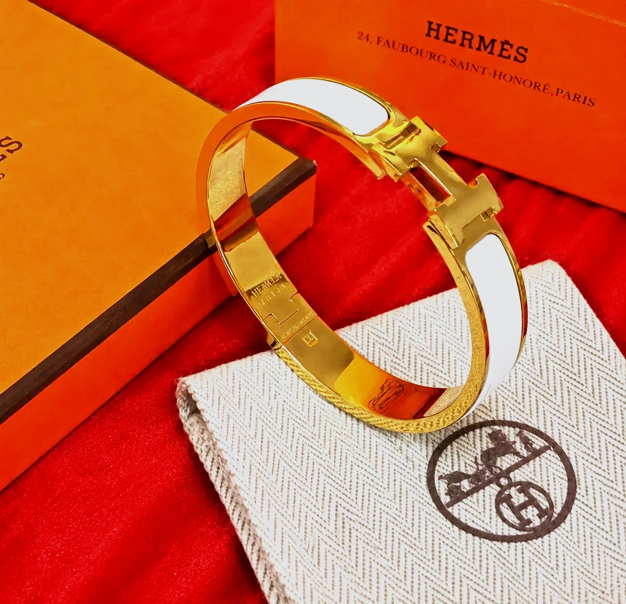 Hermès Bracelet Jonc Email Or Blanc