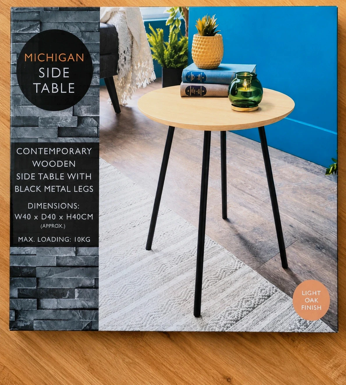 New Round Light Oak Side Table – Michigan
