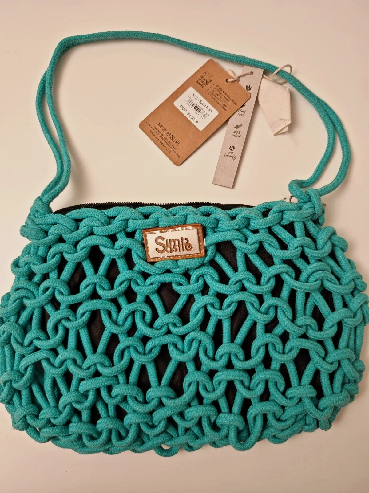 Sac bandoulière Simosastre tressé turquoise – Neuf avec étiquette
