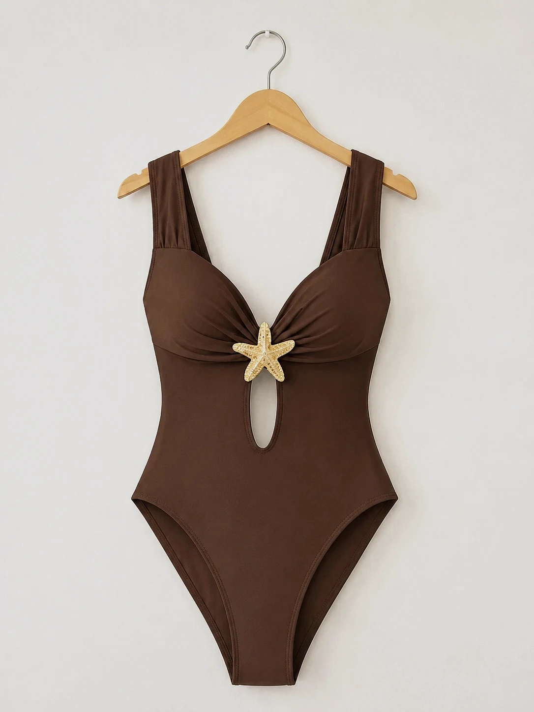 Maillot de bain 1 pièce café XL – Effet gainant – Détail étoile de mer