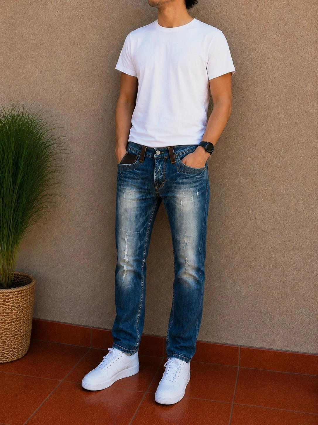 Calças ganga Salsa Jeans W30 L34 straight fit com detalhes em pele e efeito usado