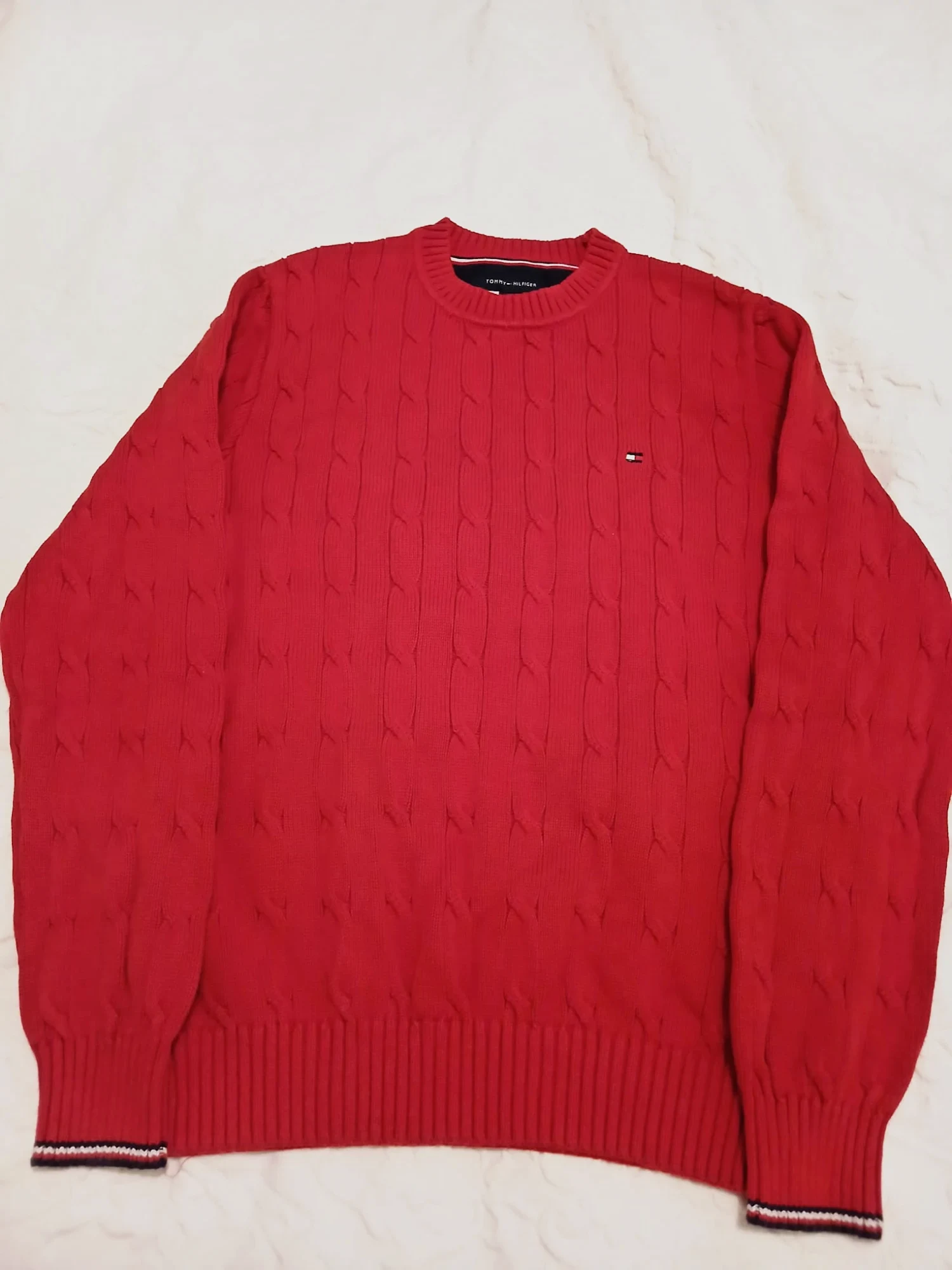 Pull torsadé rouge Tommy Hilfiger