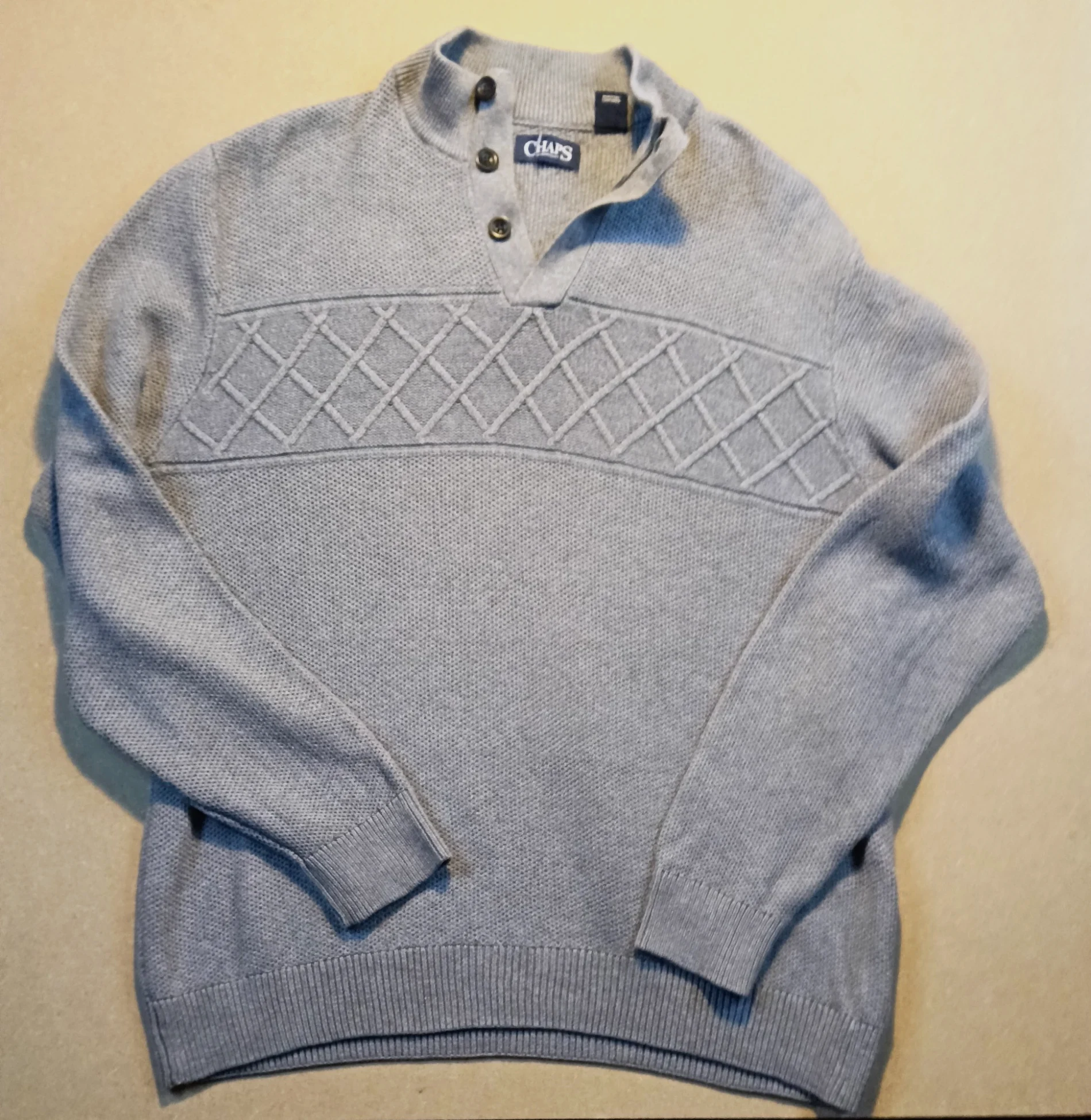 Pull à col montant Chaps gris en maille – Chaps – taille L