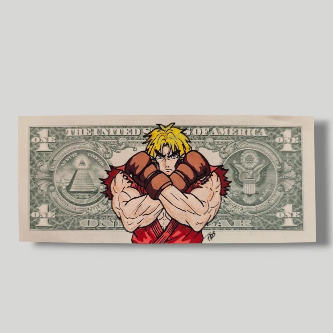 Ken Masters Street Fighter - Money Art & Pop Art sur Billet Américain – CAPTAIN CUSTOM