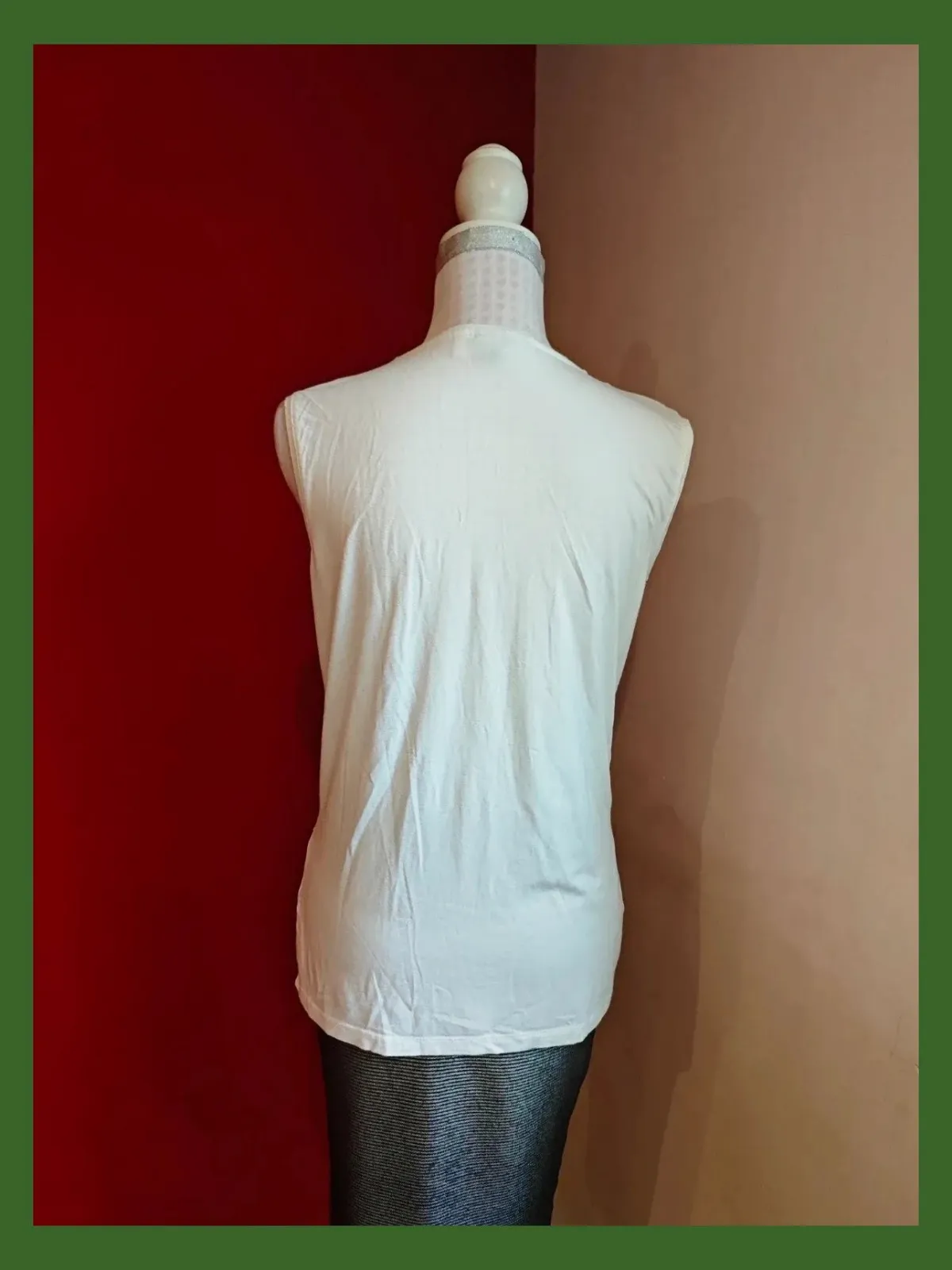🌺Camiseta blanca con lentejuelas blancas delante, cosidas sobre tela de gasa – Canda Premium – taille L / 40 / 12 5