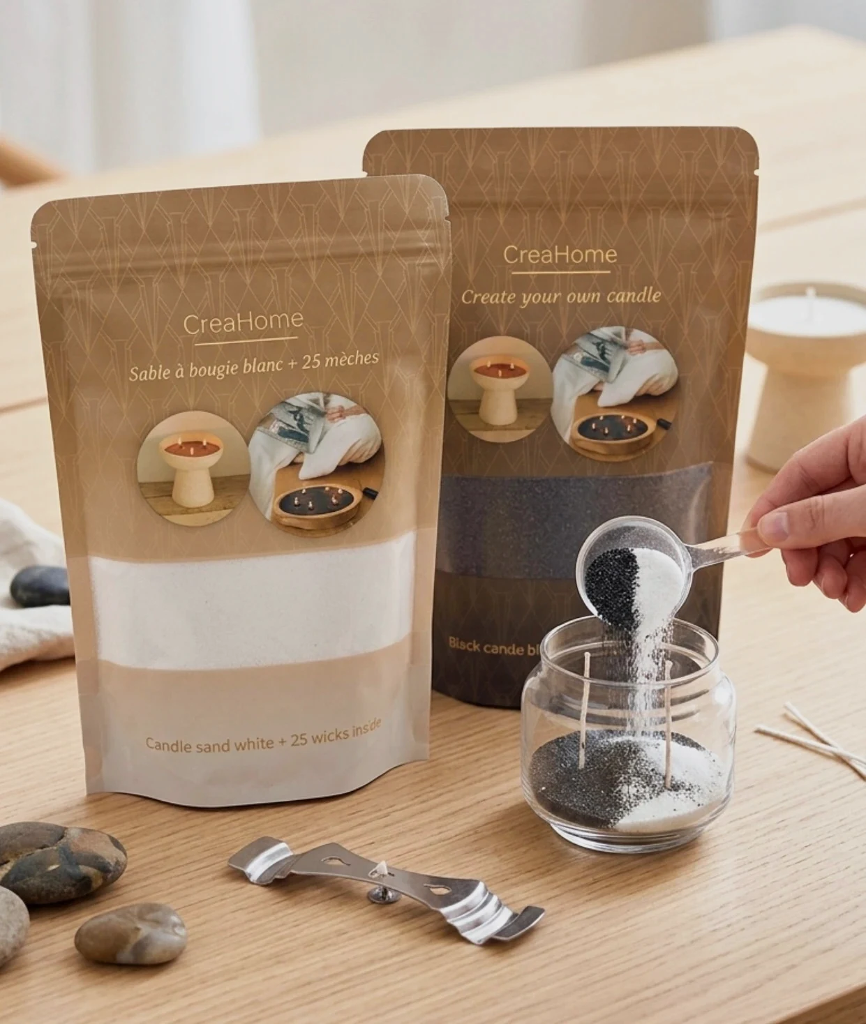 Lots de 2 sachets de sable à bougie blanc + 25 mèches – Création DIY