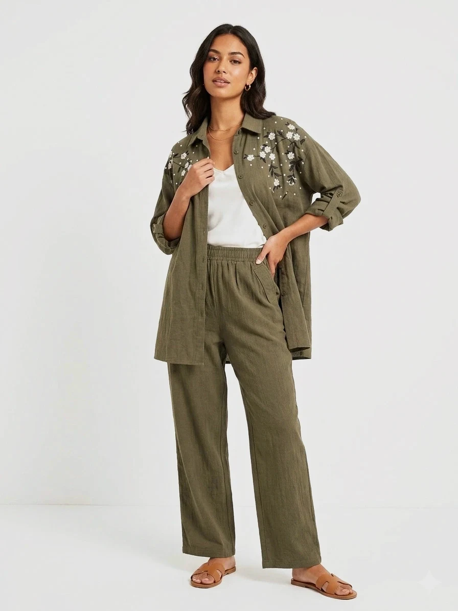 Army green summer dress co ord set M