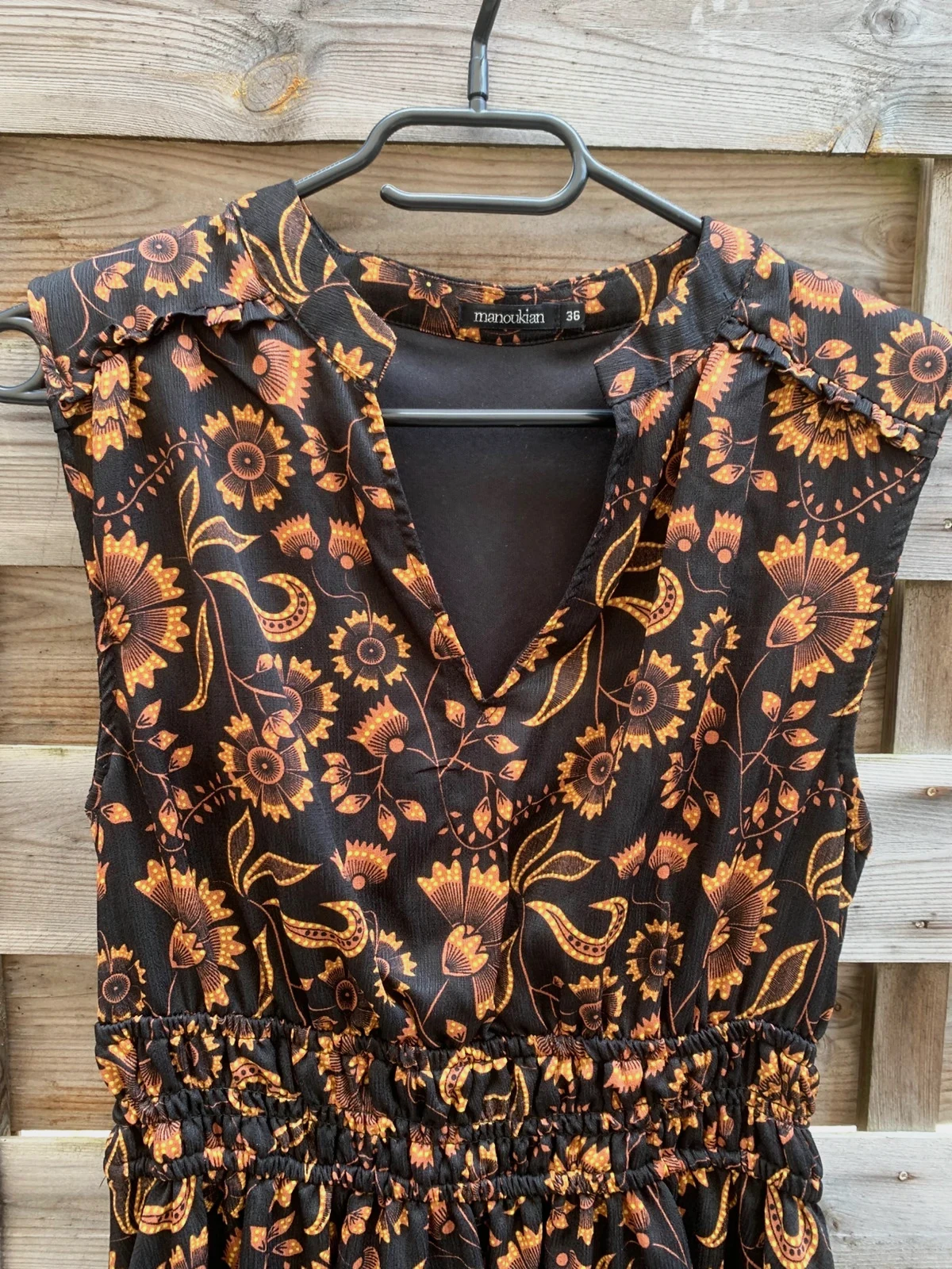 🧡 Robe Manoukian 36 – Imprimé bohème chic noir & camel 🧡