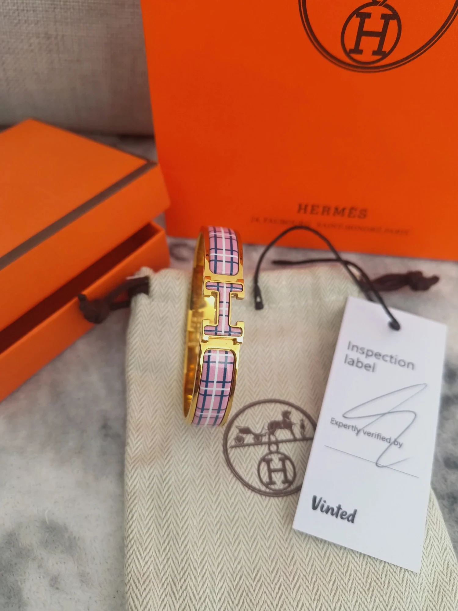 Bracelet Hermès Clic H émaillé motif carreaux