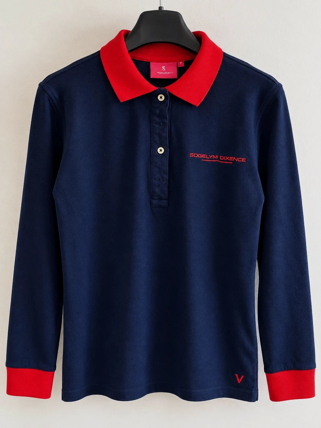 Polo manches longues bleu marine & rouge – Taille M