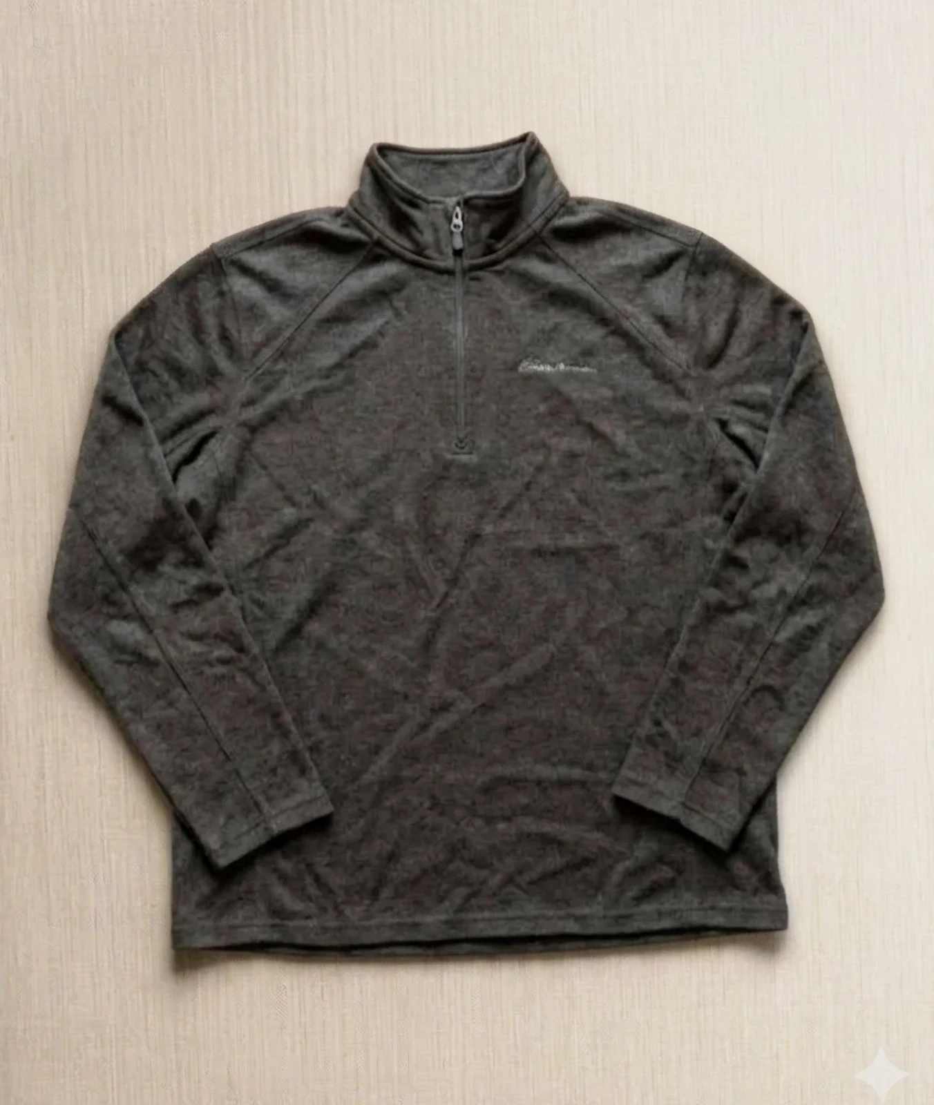 Pull polaire Eddie Bauer gris quart zip col montant manches raglan