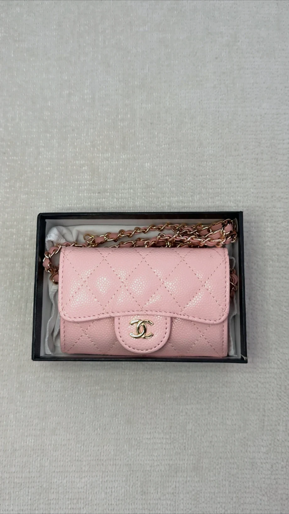 Pochette sac chaîne Chanel rose matelassée