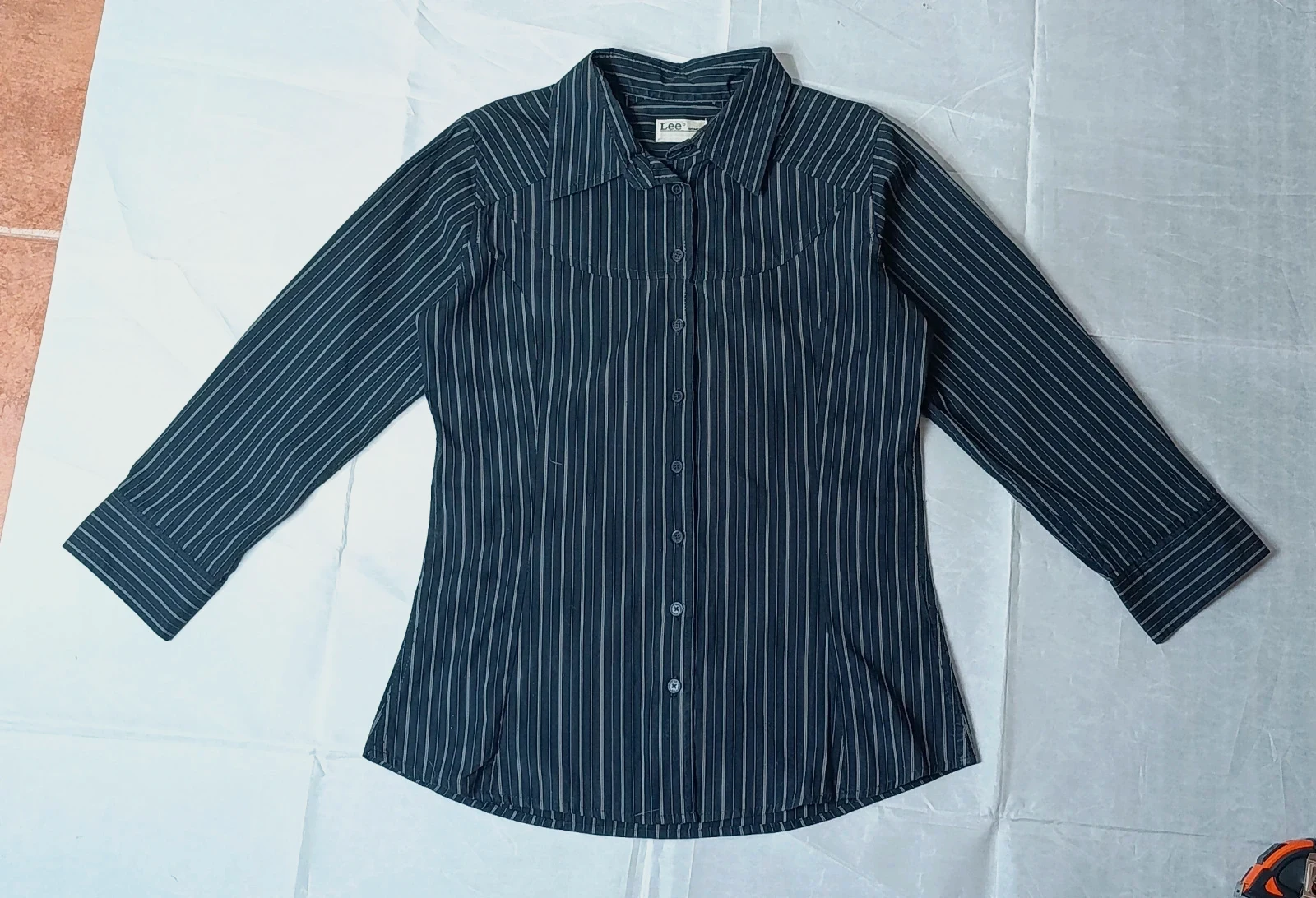 Lee Women Black Pinstripe Western Shirt 00s- Size S