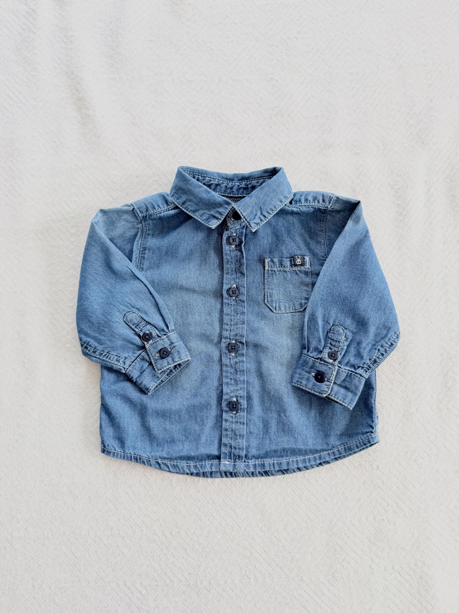 Chemise fine bleu manches longues 6 mois Obaïbi 