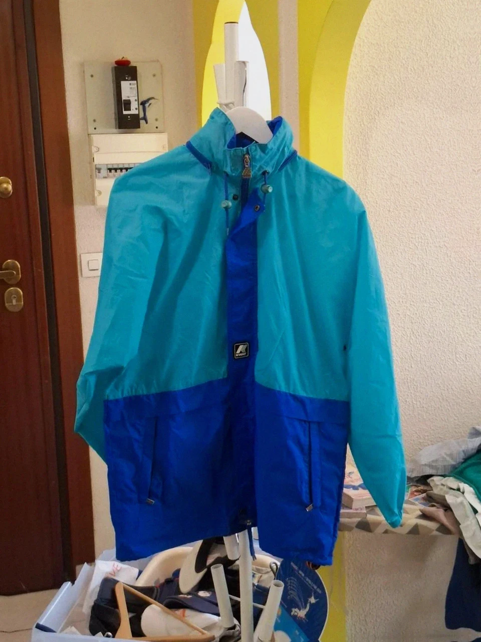 Bicolore Vintage K-Way Coupe-Vent Bleu & Turquoise T.S