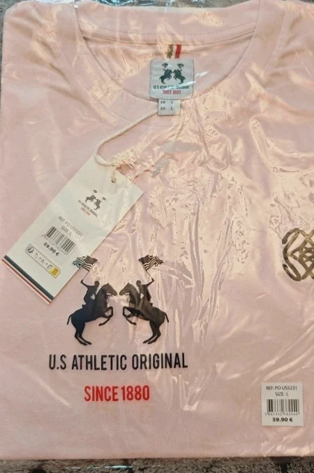 T-shirt U.S Athletic Original rose poudré neuf – Taille L – Étiquette 59,90 €