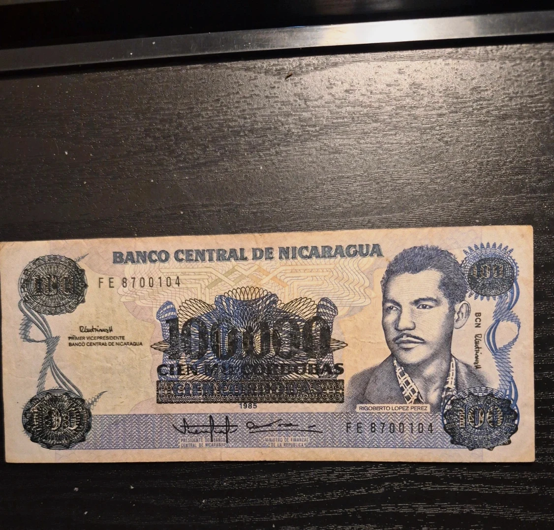 Billet 100 000 Córdobas Nicaragua – Surcharge sur 100 Córdobas 1985