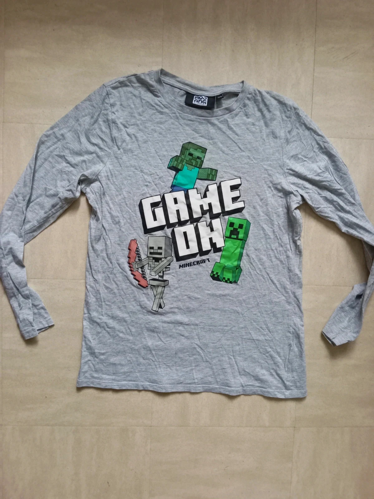 T-Shirt Manches Longues Minecraft 14-15 Ans – Haut Gris "Game On" Mojang Studios