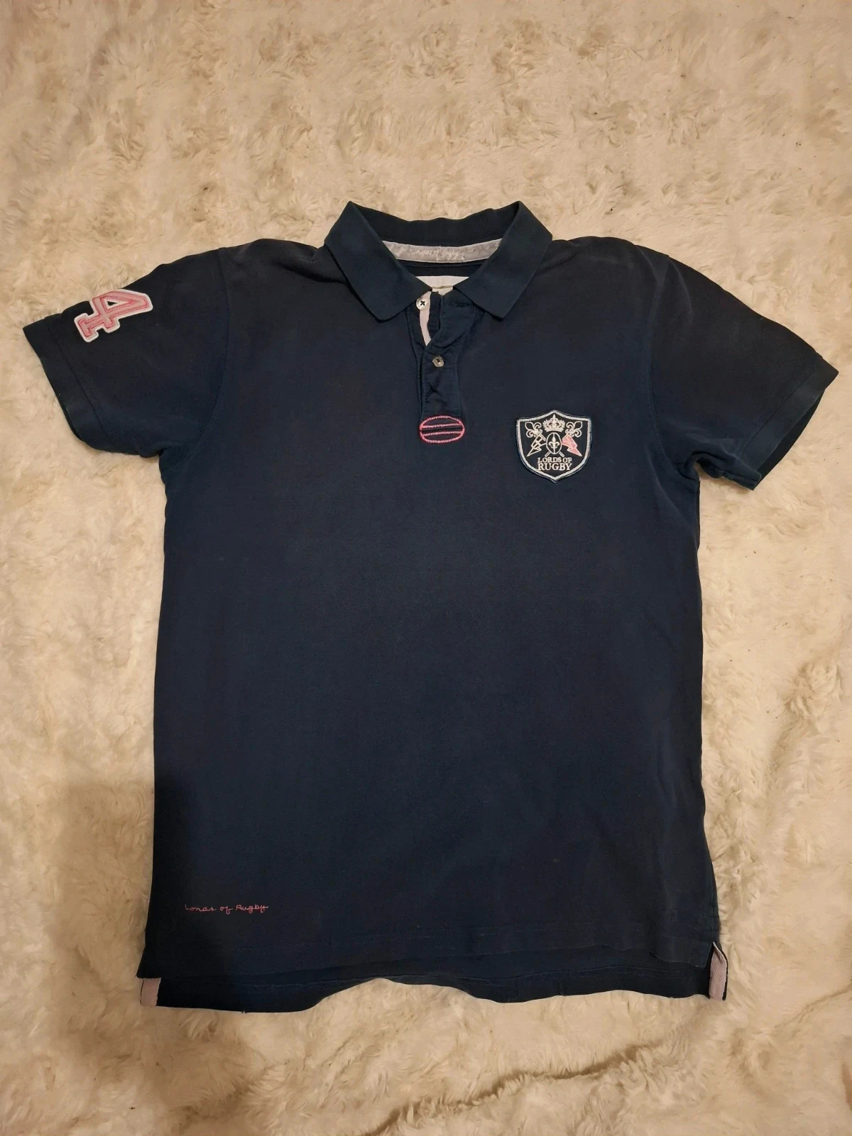 Polo de rugby Lord's of Rugby - Bleu marine et rose - Broderies et patchs - Taille L