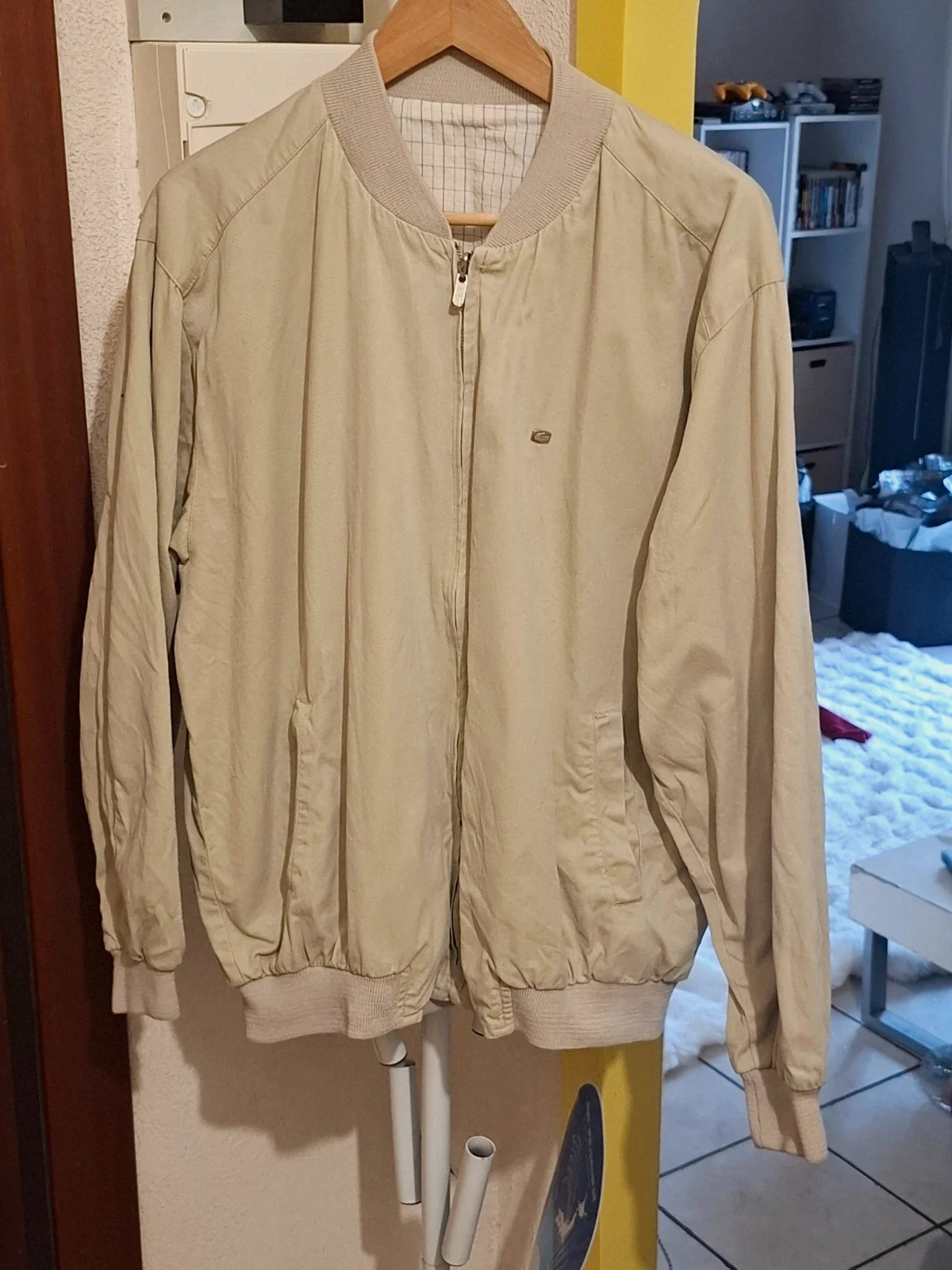 Bomber Réversible Rétro Vintage / Blouson Zippé Beige & Carreaux Lacoste T.XL / XL