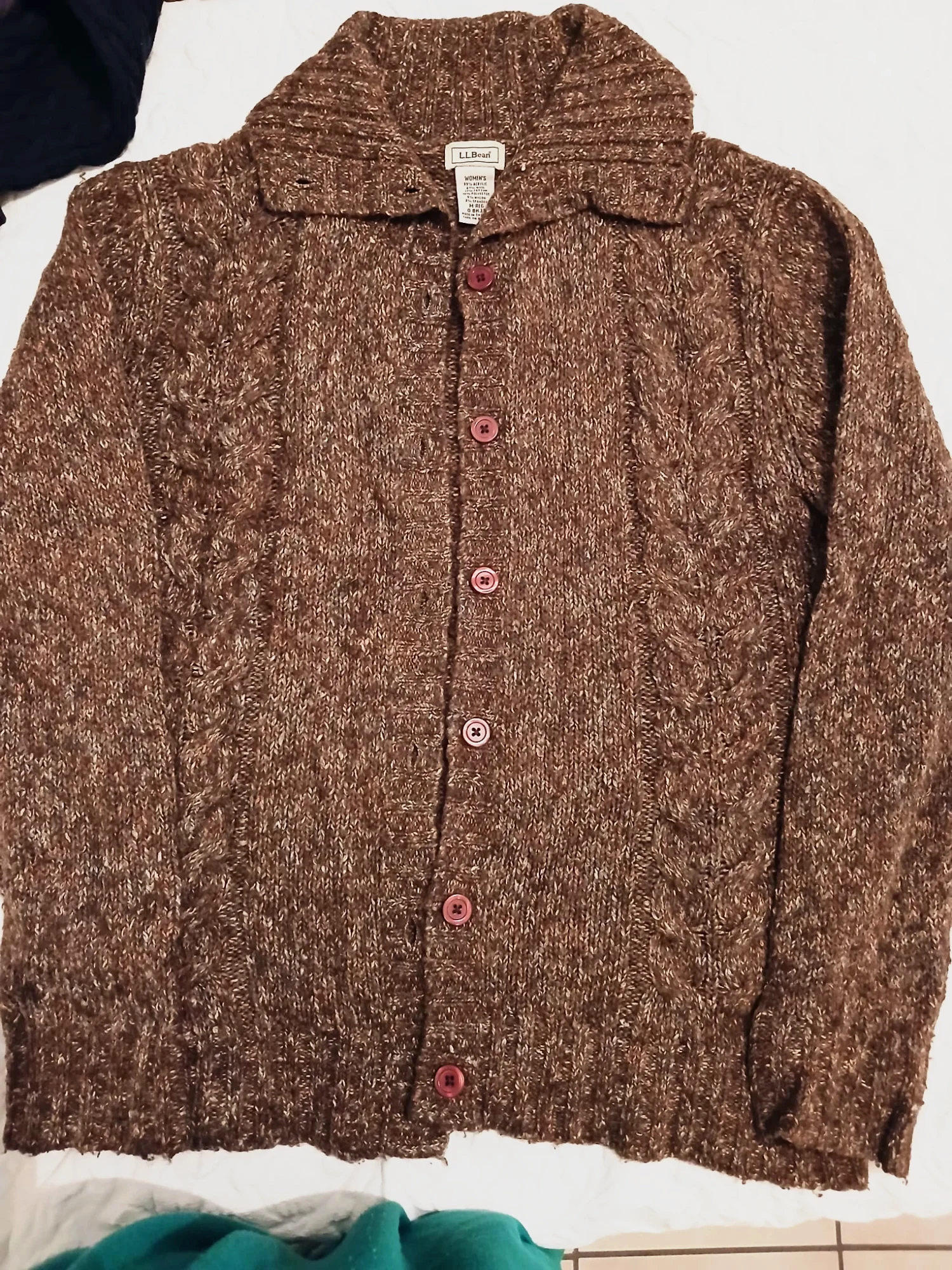 Gilet en maille torsadée marron L.L.Bean authentique 100%