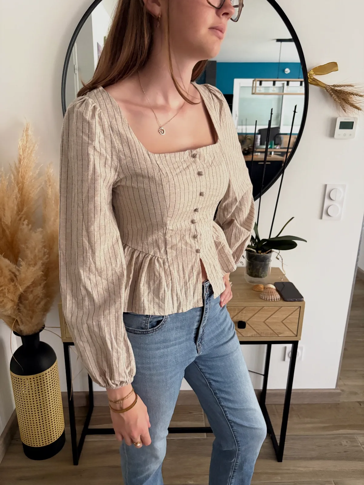 Blouse rayée SHEIN – Col carré, manches bouffantes ✨ – Shein – taille M 2