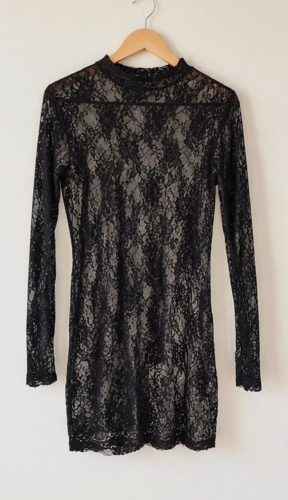 Unbranded Sheer Black Floral Lace Mini Dress