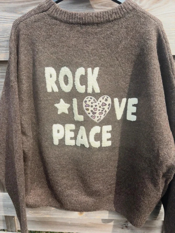 🤎Pull chocolat 36/42 Rock love peace